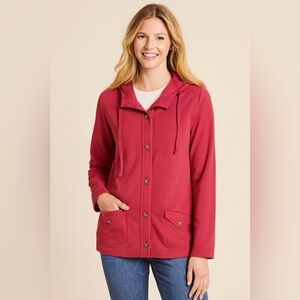 Lands' End Pink Button Up Hoodie Style Cotton Cardigan Sz M 10-12 EUC